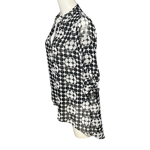 JOSEPH RIBKOFF Black White Polka Dot Print Asymmetric Artsy Tunic Top Size 4 - Picture 3 of 8